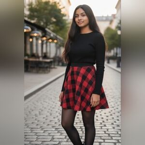 SHEIN Black and Red Checkered Skirt